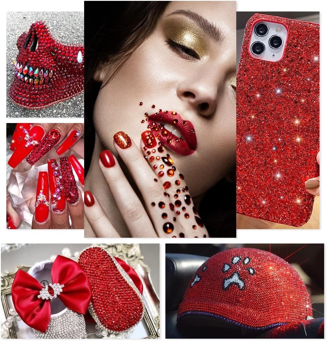 2550pcs Red Nail Art Flatback Rhinestones for Makeup Siam Red Nail Gems Gemst…