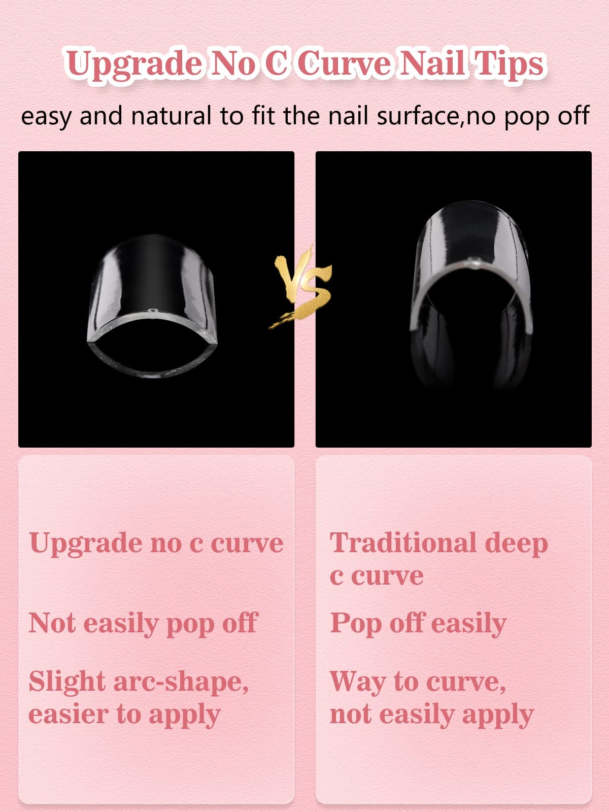 Quaferen Clear Square Nail Tips, 504PCS 3XL Long No C Curve Nail Tips, Half
