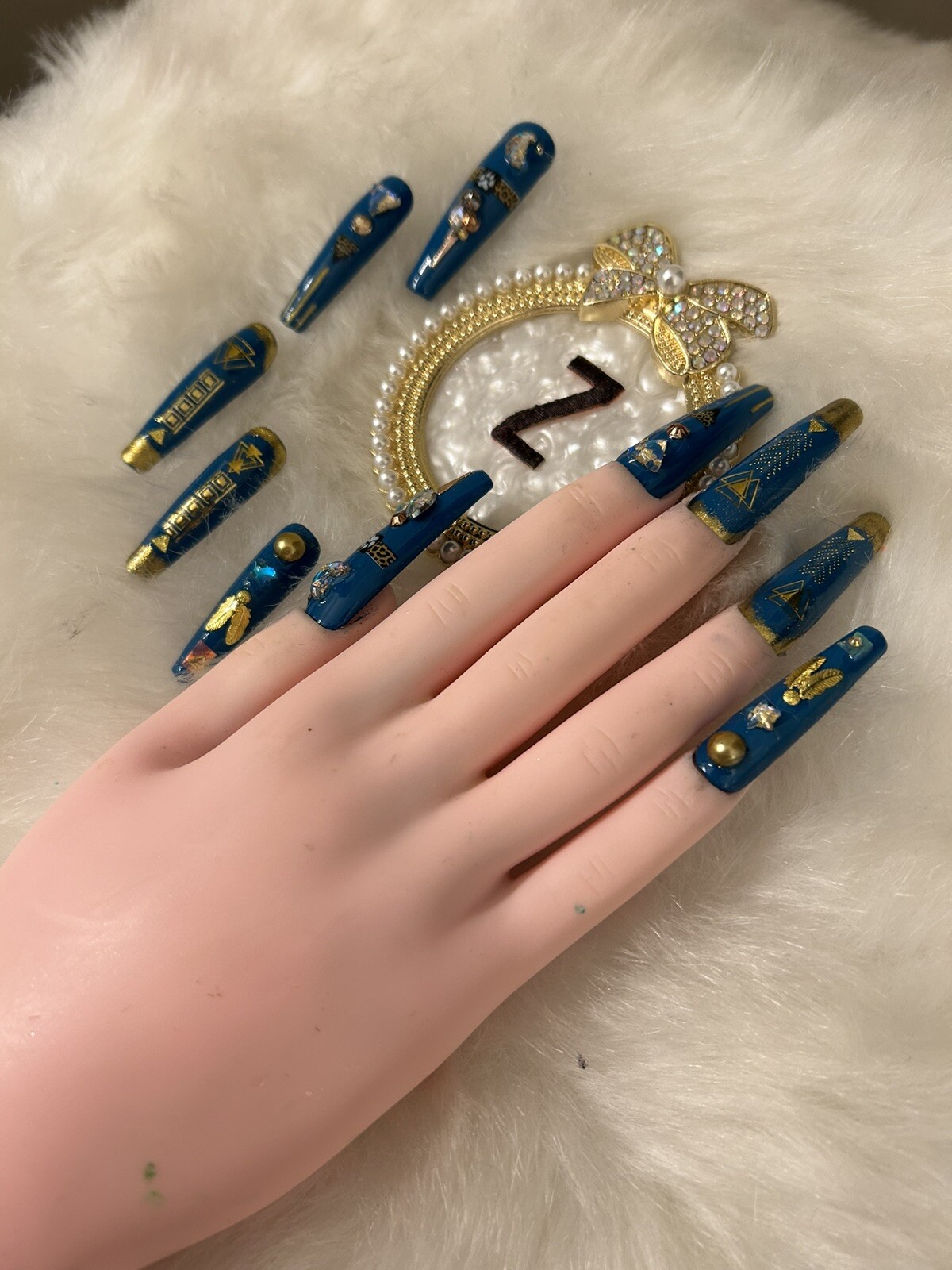 Z NAILZ! Gorgeous Set of Handmade Egyptian 3XL Coffin Turquoise Press On Nails