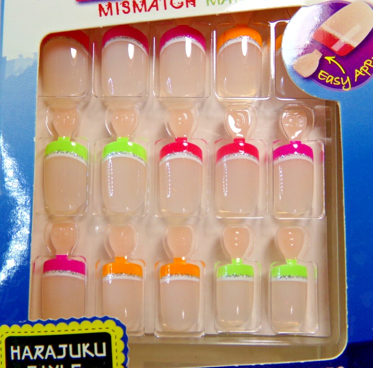 BROADWAY FOR KISS NAILS GLUE ON Short – Rainbow French Pink Orange green