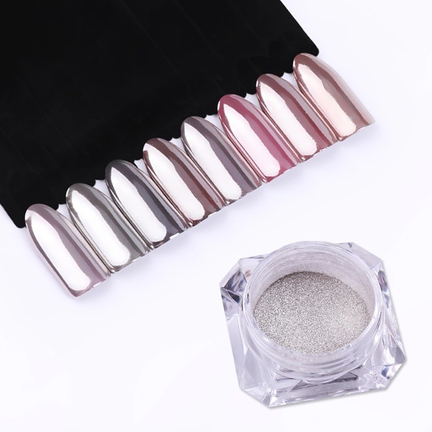 MIRROR NAIL POWDER Silver CHROME for Rose Gold Nails EFFECT Pigment Nail Art R
