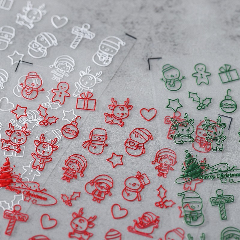 Christmas Line Art Nail Stickers – Cute Holiday Designs (373)