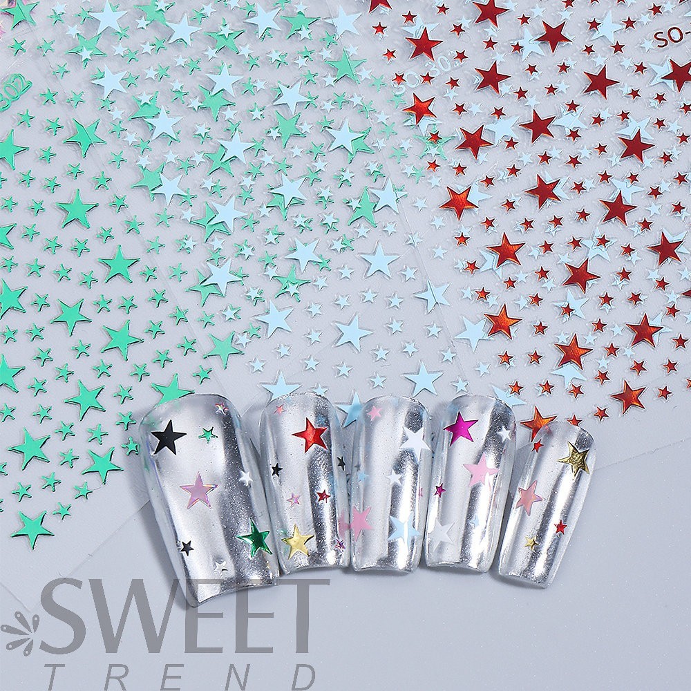 Stars Nail Art Stickers Decals 10 Sheets Supplies Self-Adhesive Peel SO302 NH30