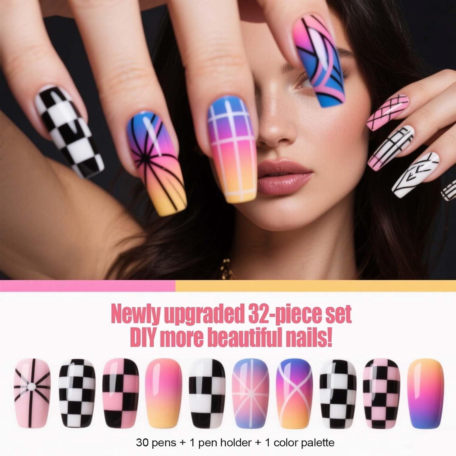 Nail Dotting Tools 32PCS Double-ended Nail Art Brushes Kit Nail Art Gel Polis…