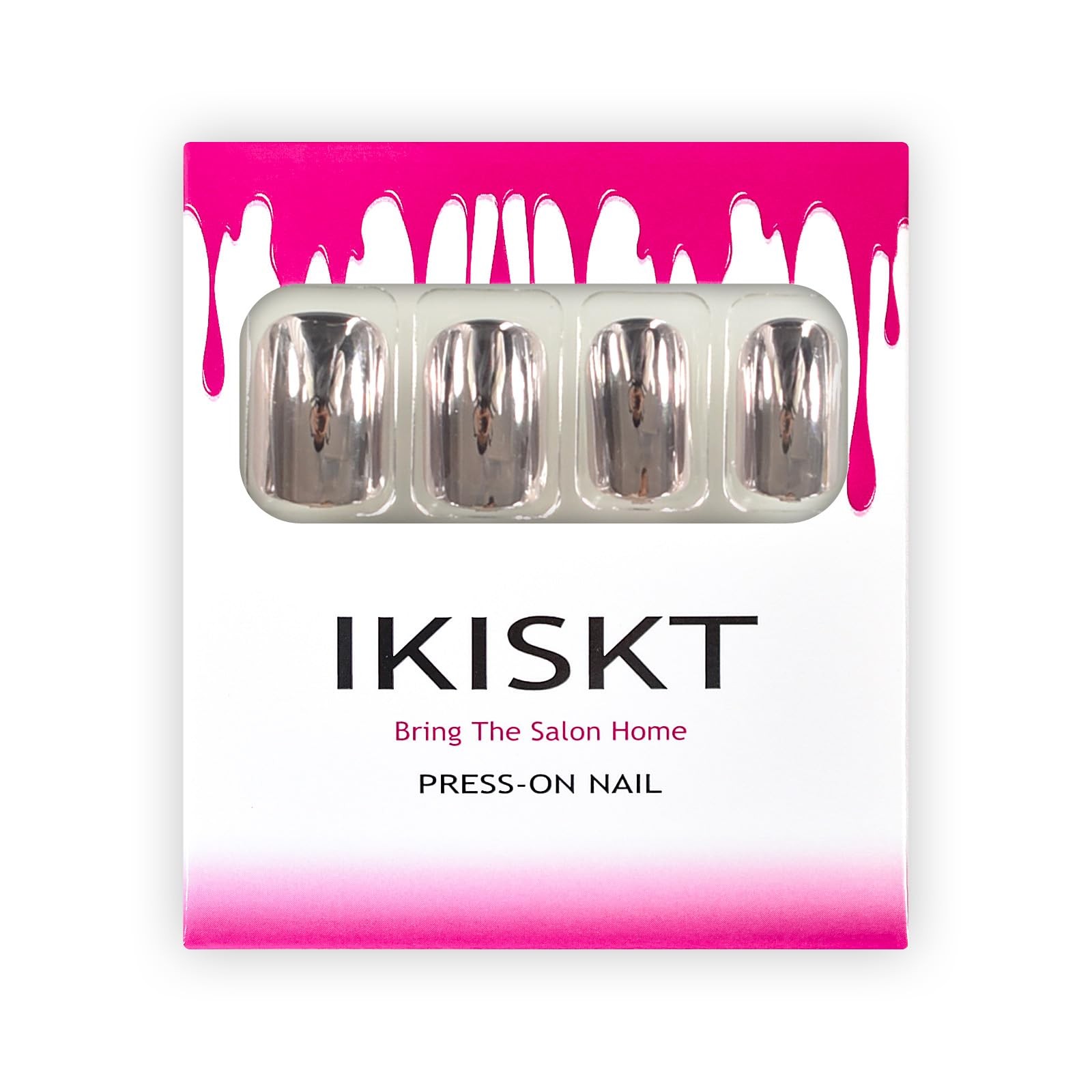 Mirror Soft Pink Metallic Press On Nails Short – Metal Punk Plated Acrylic Fa…