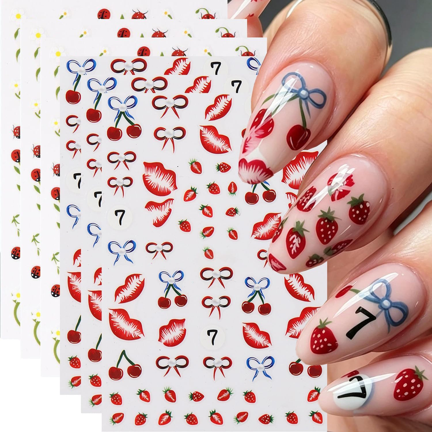 Summer Fruit Nail Art Stickers Strawberry Blueberry Nail Art Decals 3D 6Sheets L