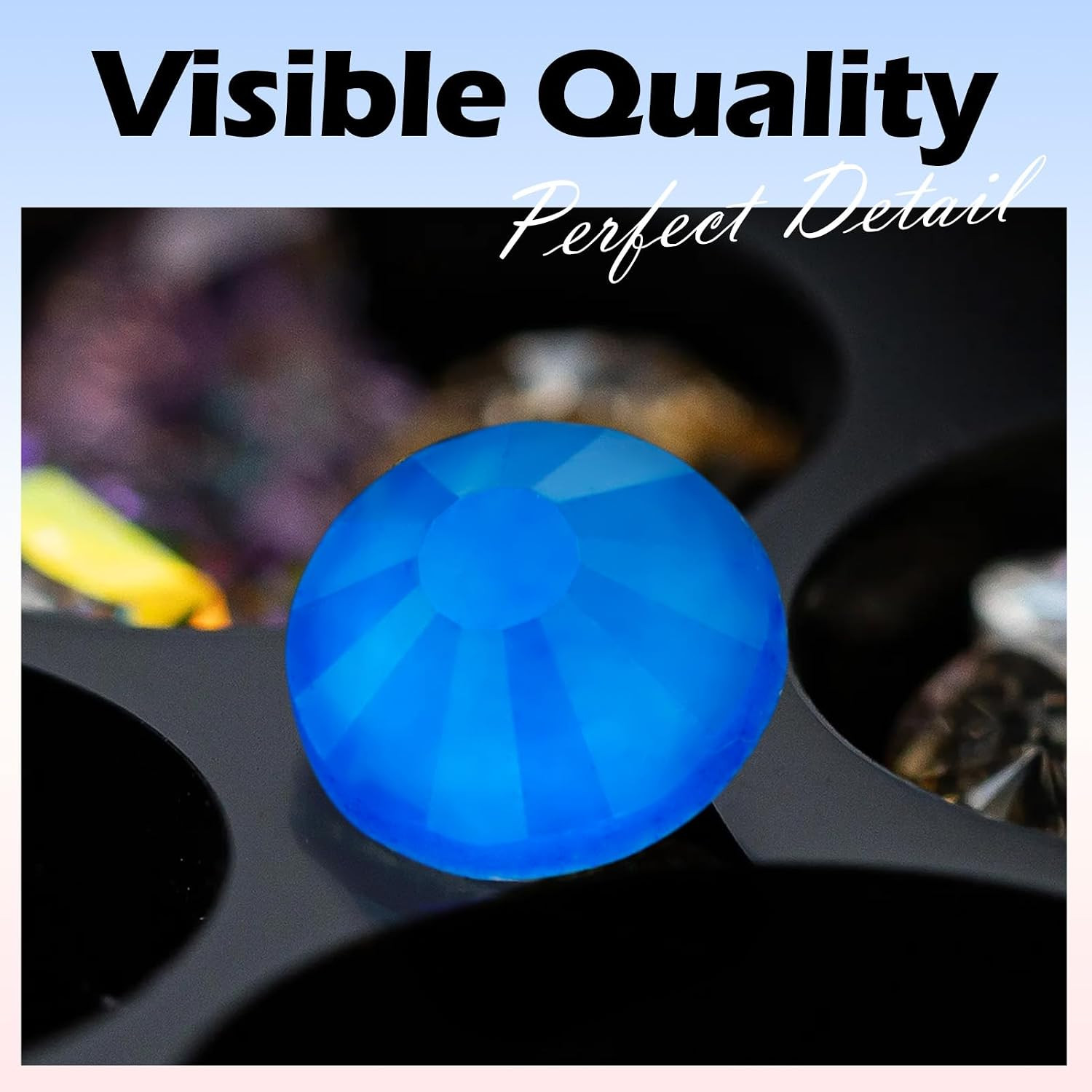 Neon Blue Flatback Rhinestones, Glass Rhinestones for Nail Art and Craft, Glue F