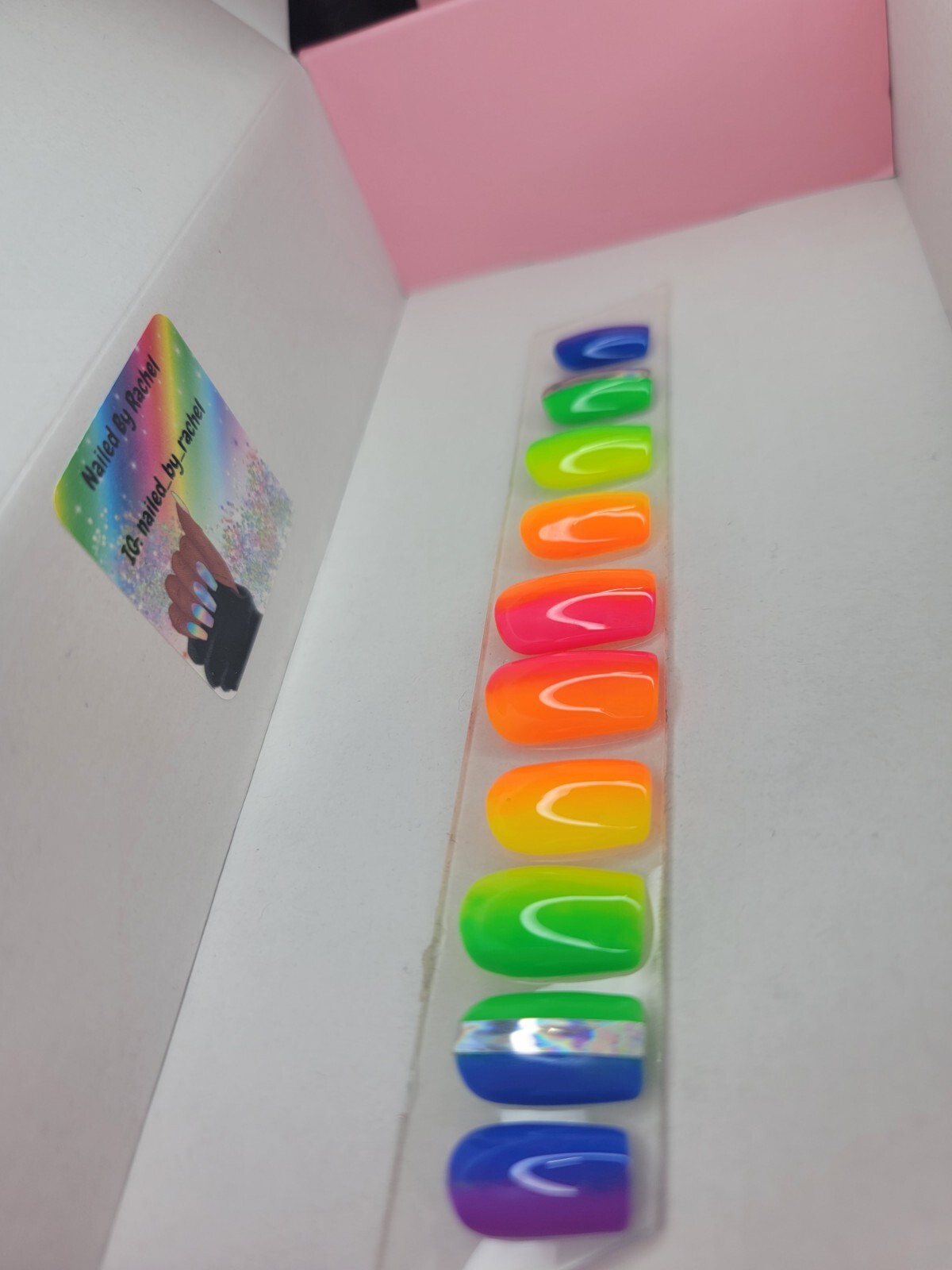 Neon Rainbow ombre nails Press On nails short square pride nails