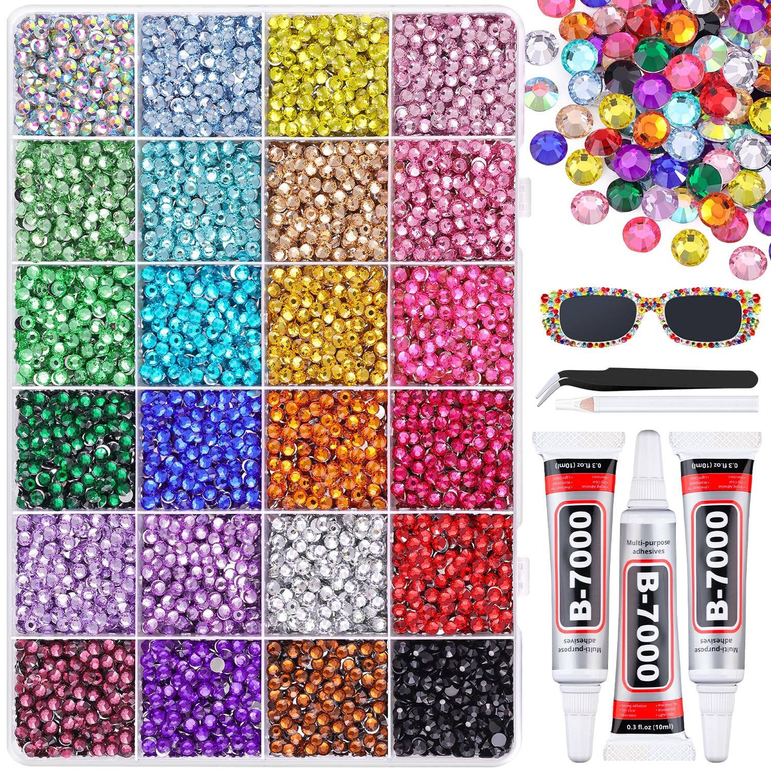 12600Pcs Resin Rhinestones for Bedazzling with 3Pcs B7000 Jewelry Glue, Multi…