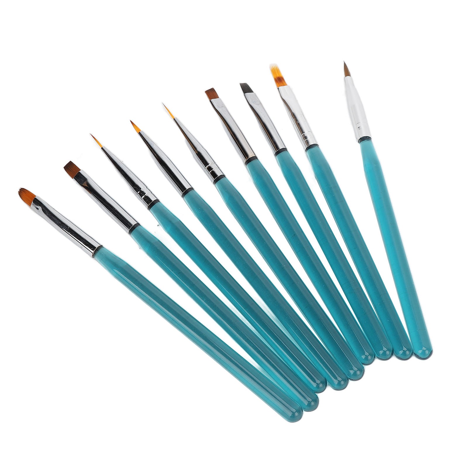 9Pcs Nail Art Brush Set Nylon Hair Blue Metal Rod