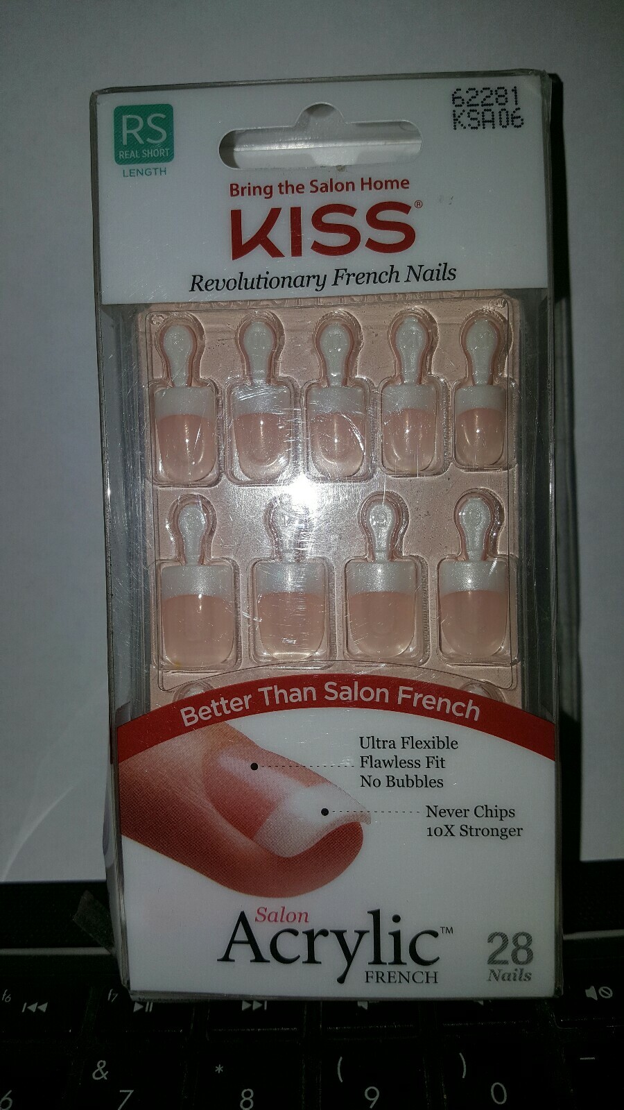 Kiss Salon Acrylic French Glue On Nails #62281 KSA06 28 REAL SHORT GLUE EXPIRED