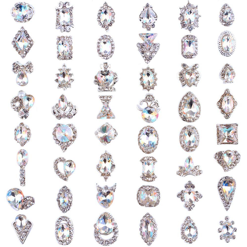 48PCS 3D Luxury Nail Art Rhinestones Nail Diamonds Glass Crystal AB Metal Gem…