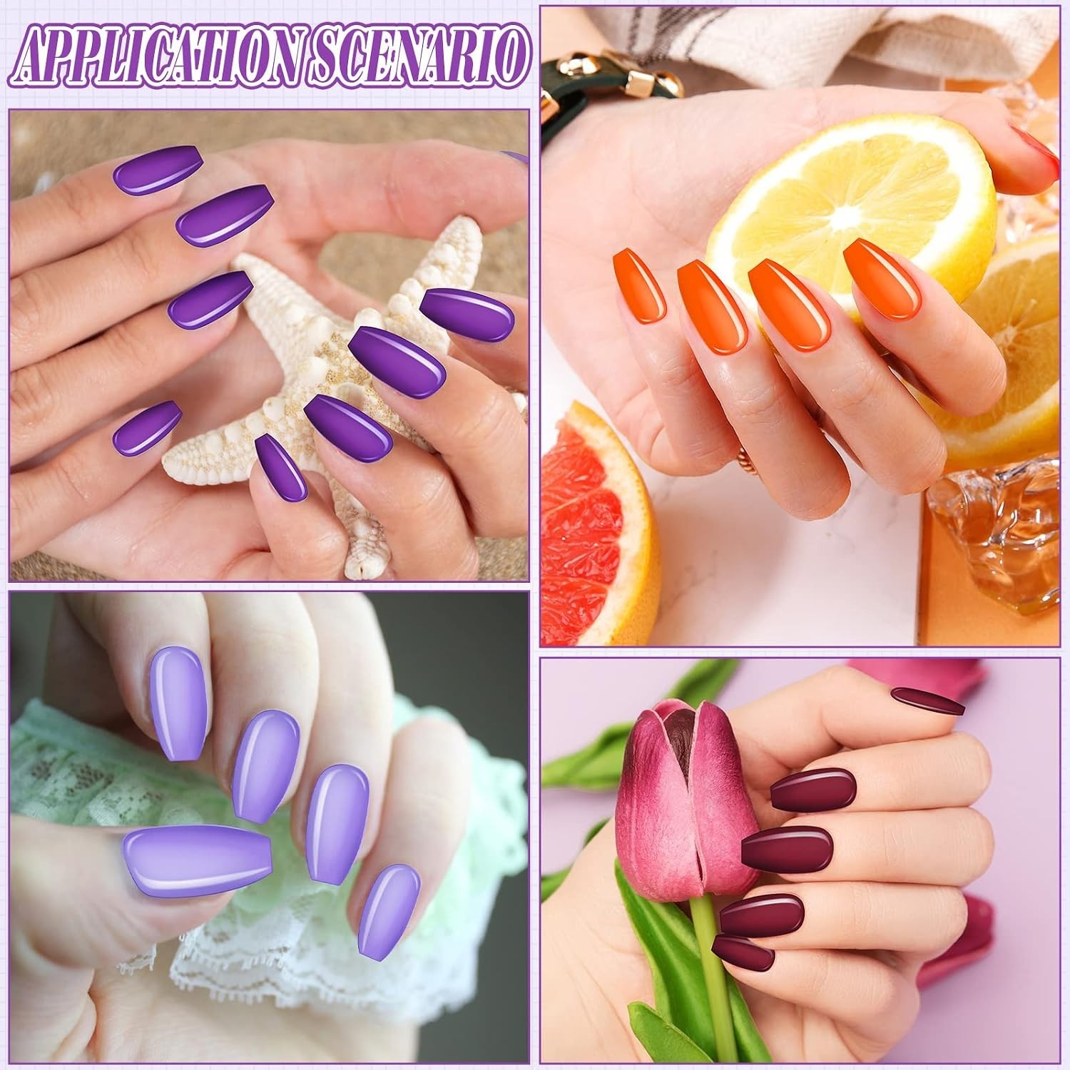 720 Pieces 30 Sets Medium Square False Nails Artificial Ballerina Glossy Pres…