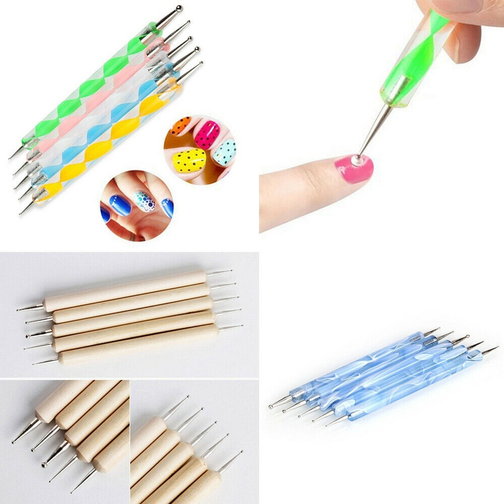 5 Pc 2 Way Dotting Pen Tool Nail Art Tip Manicure Kit UV Gel Nail Art Brushes US