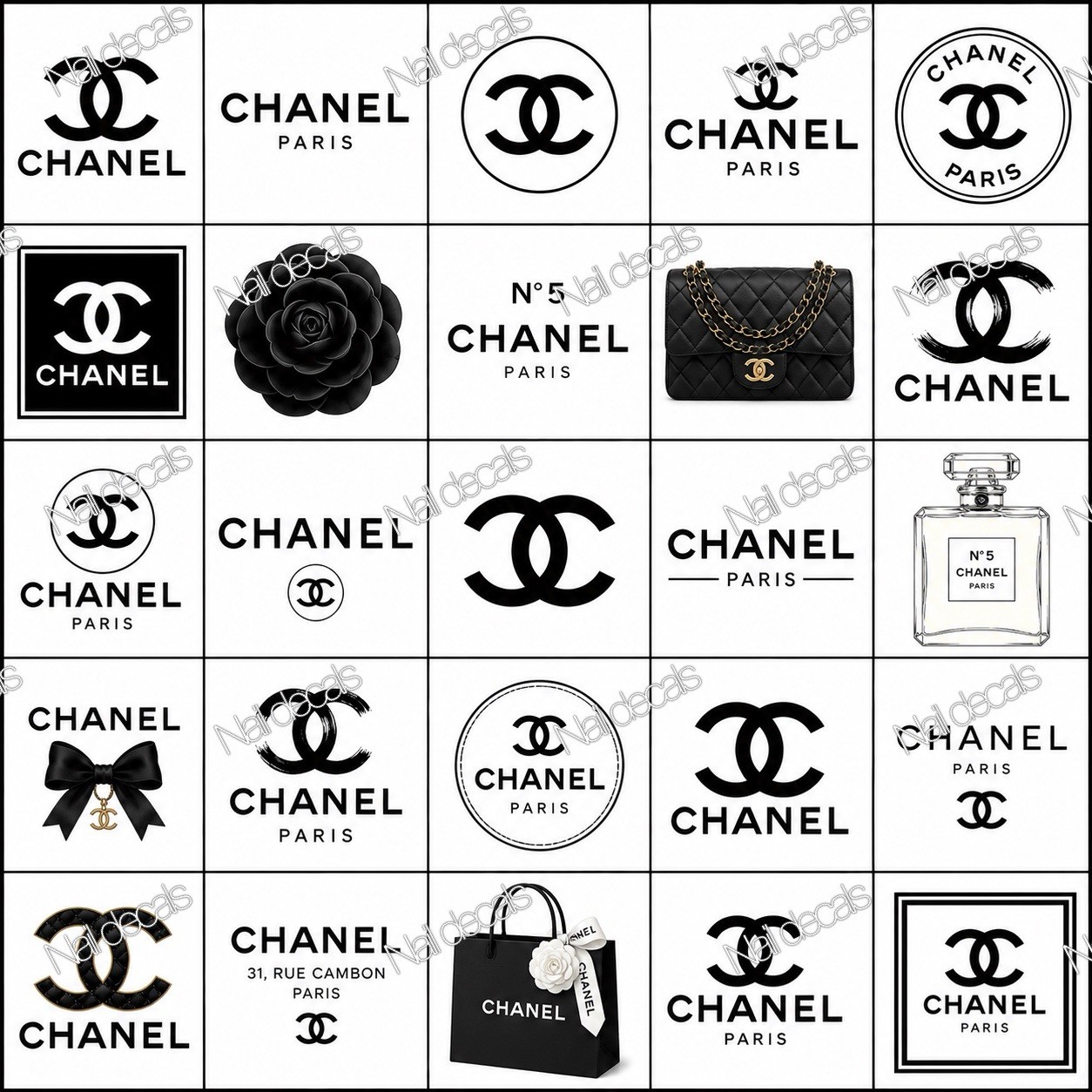 Chanel Nail Decals Clear Waterslide Transfer Set of 50 +instructions