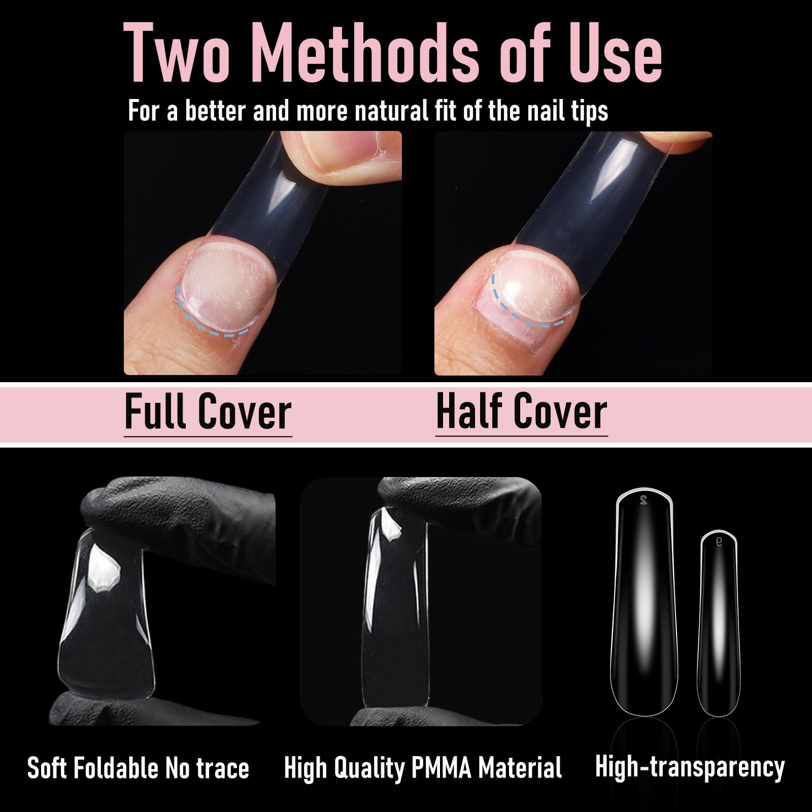 Wellquinn Curved Square Nail Tips Press on Full Cover Extra Long, Clear
