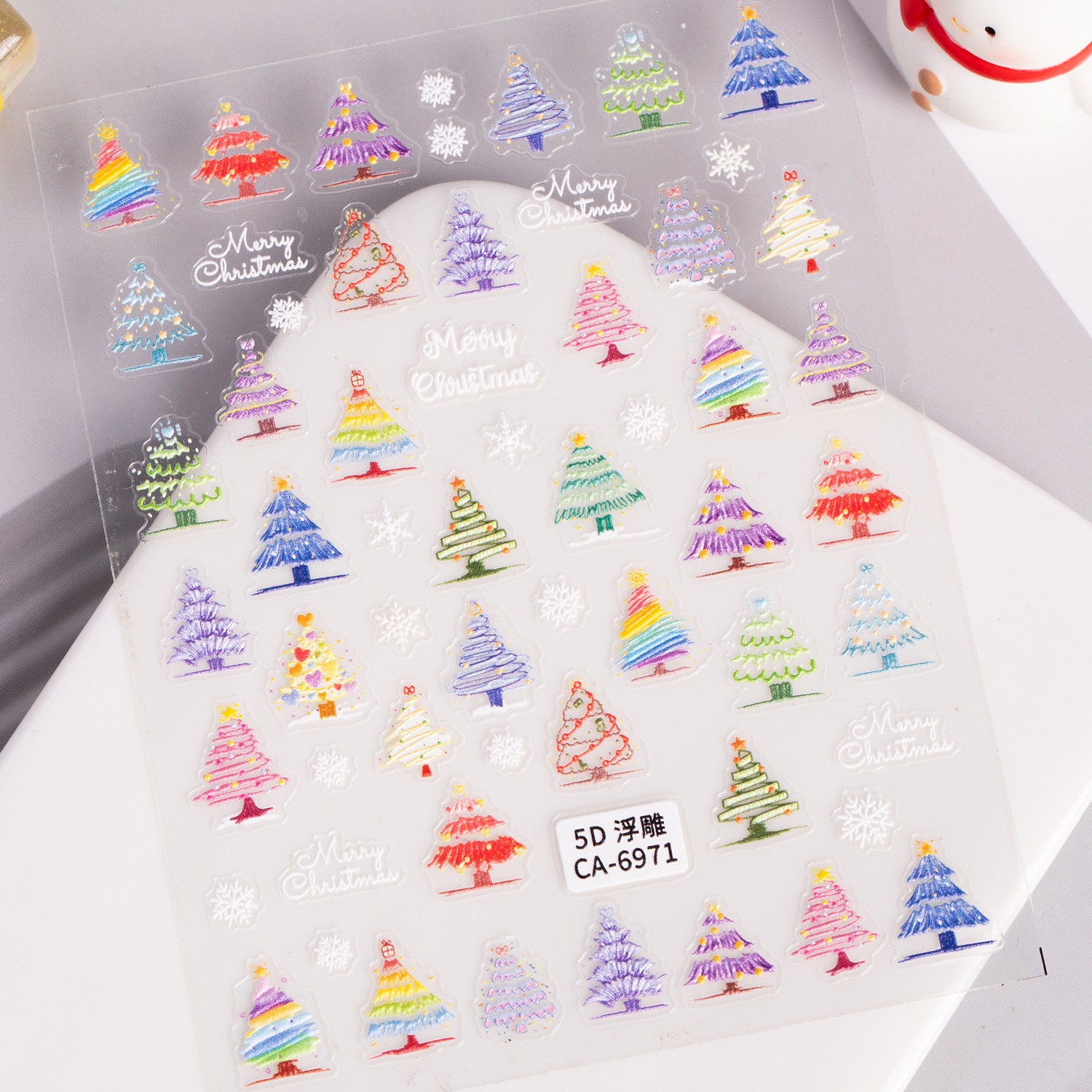 10Set Christmas Nail Stickers 5D Art DIY Manicure Decal Santa Snowman Xmas Decor