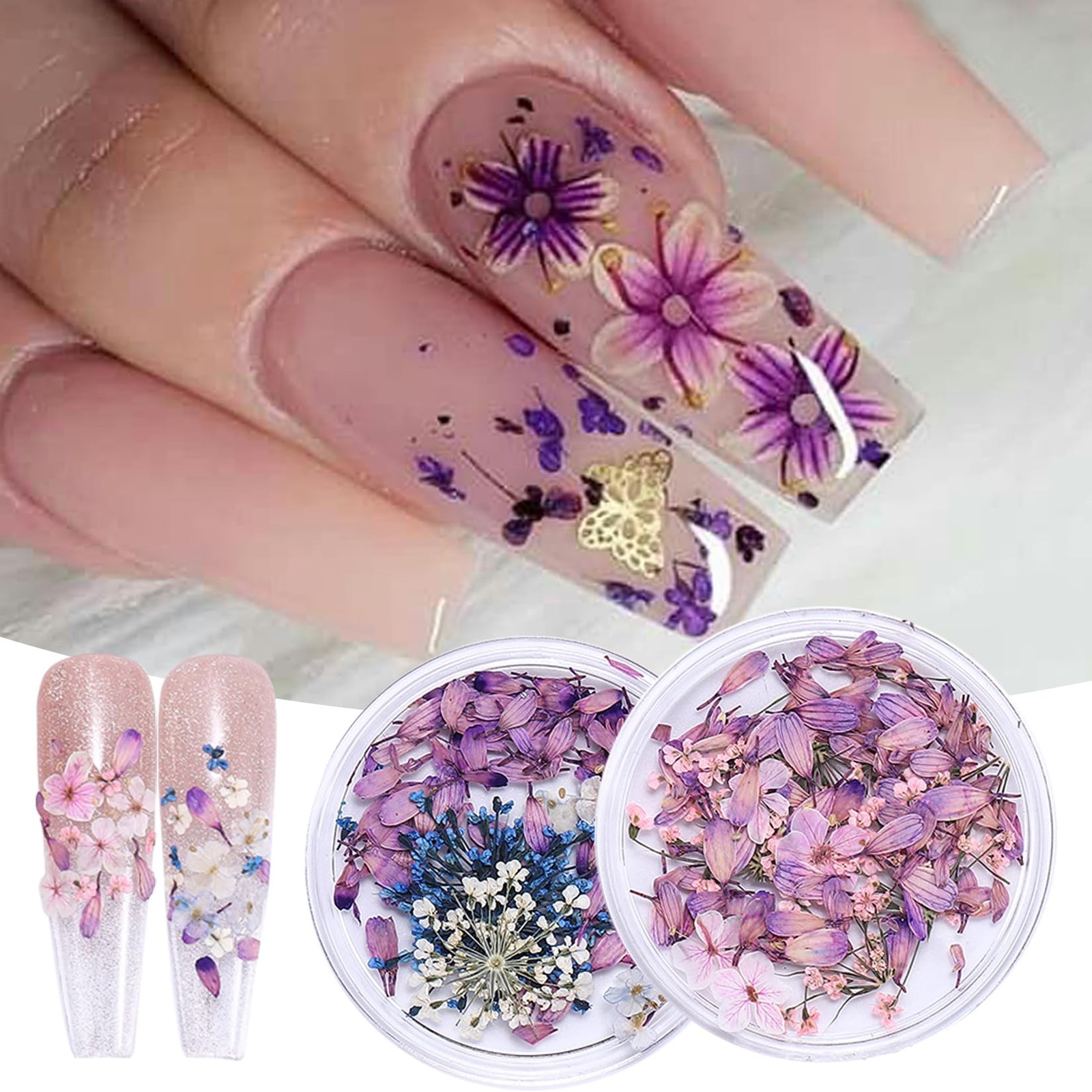 3D Dried Flowers Nail Decoration 9 Boxes 9 Colors Real Pressed Floral Leaves …
