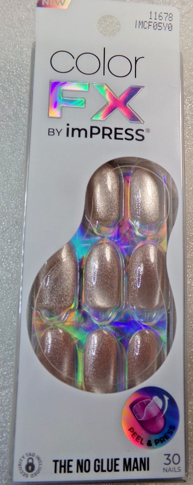 Impress Color FX NAILS Shiny Beach Beige Cats Eye Glue on Medium Magnetic Effect