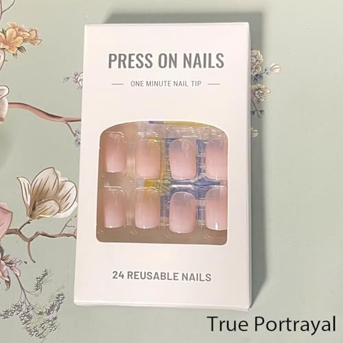 WAFOLOZE White Ombre Short Square Press On Nails, Glossy Acrylic Artificial