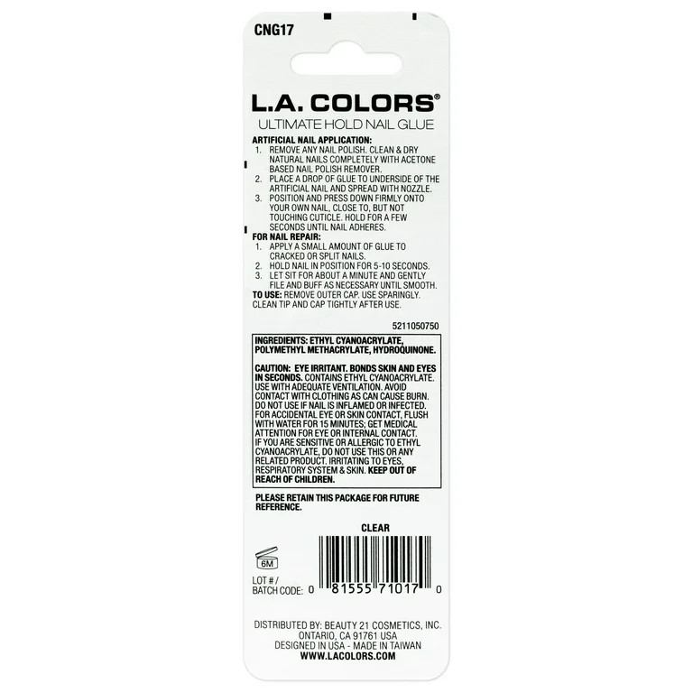 L.A. COLORS Ultimate Hold Precision Tip Super Nail Glue, Clear, 0.10 oz
