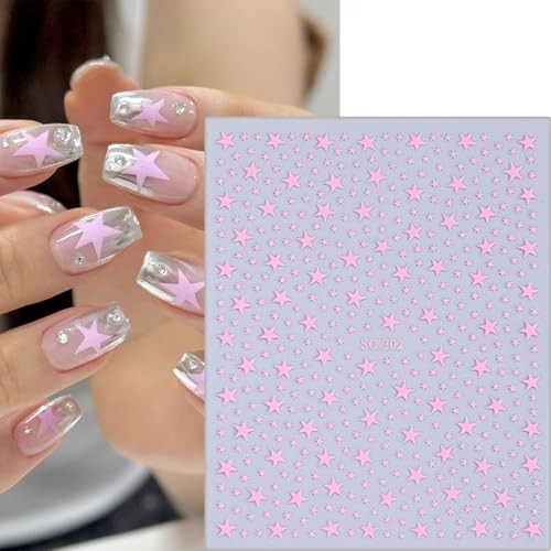 8 Sheets Star Nail Art Stickers 3D Shiny Star Nail Decals Self Star Stickers-26