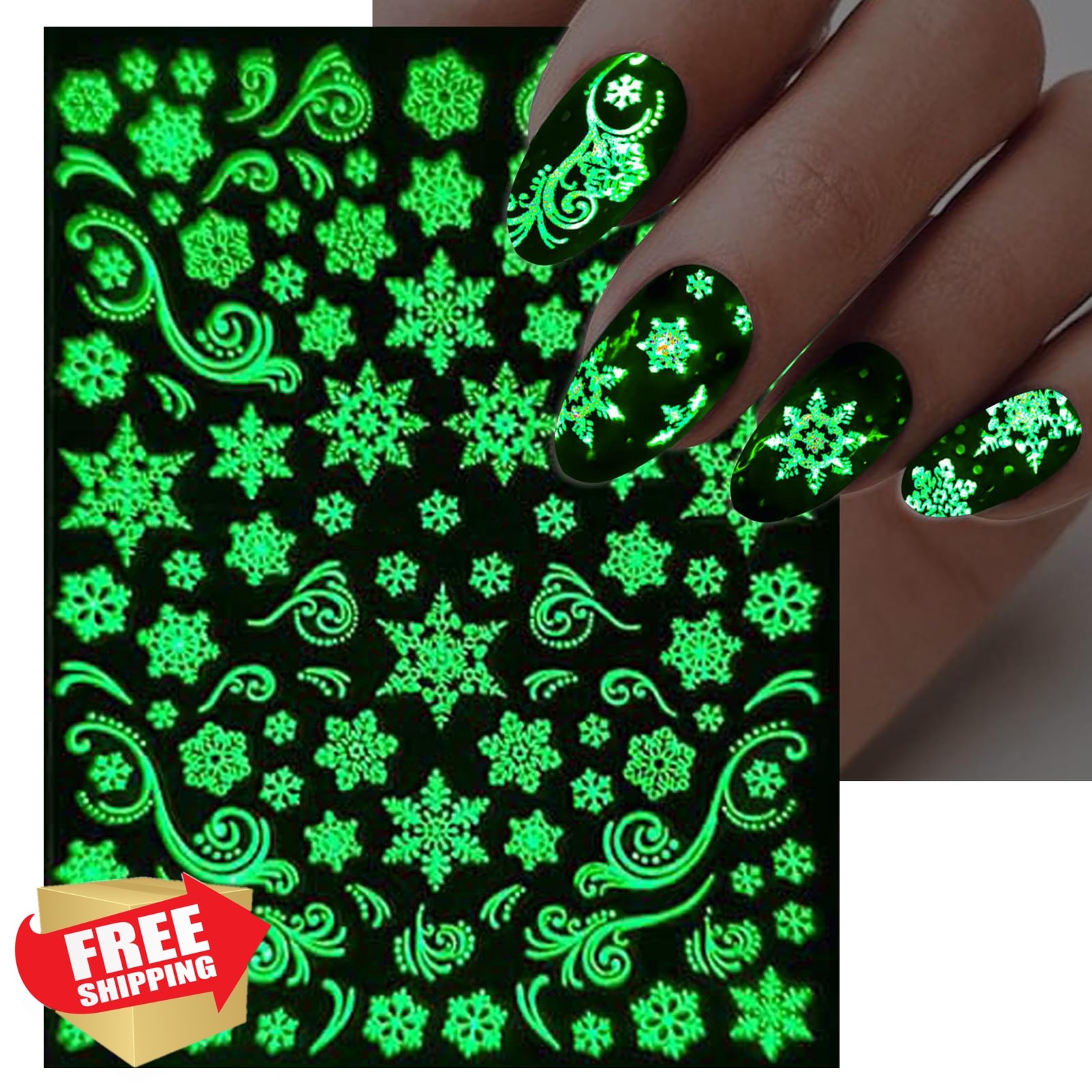 IDDFEVE Glow Snowflake Nail Stickers Christmas 3D Art Decals DIY Manicure