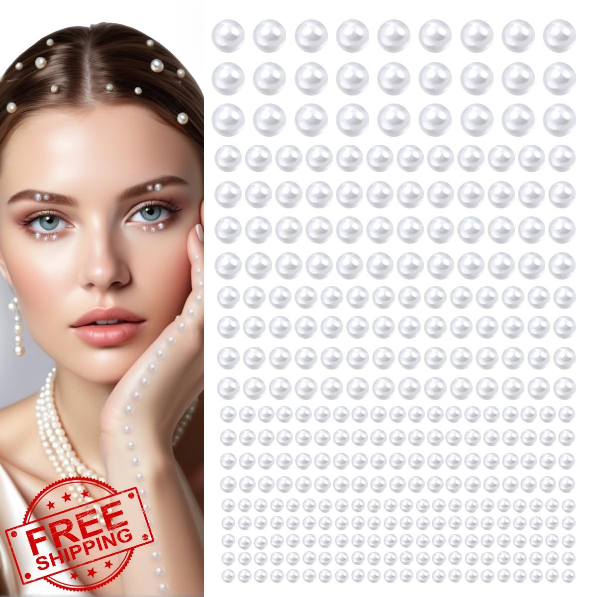 qiipii 4 Sheets White Flatback Pearl Stickers Nail Gems 3-8mm Multi Sizes