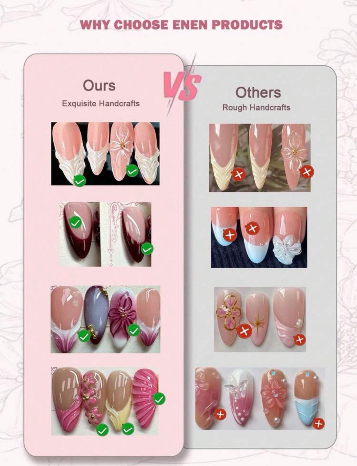 10pcs/Set Handmade Delicate French Floral Nail Art Nails