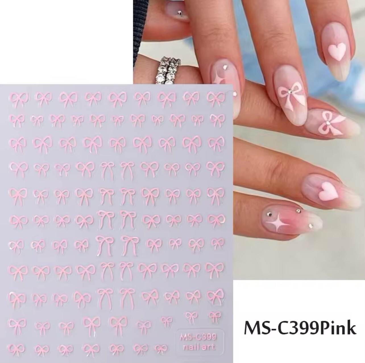 Minimalist Bow Nail Art Stickers Decal Black White Blue Pink Ribbon Gel Nails