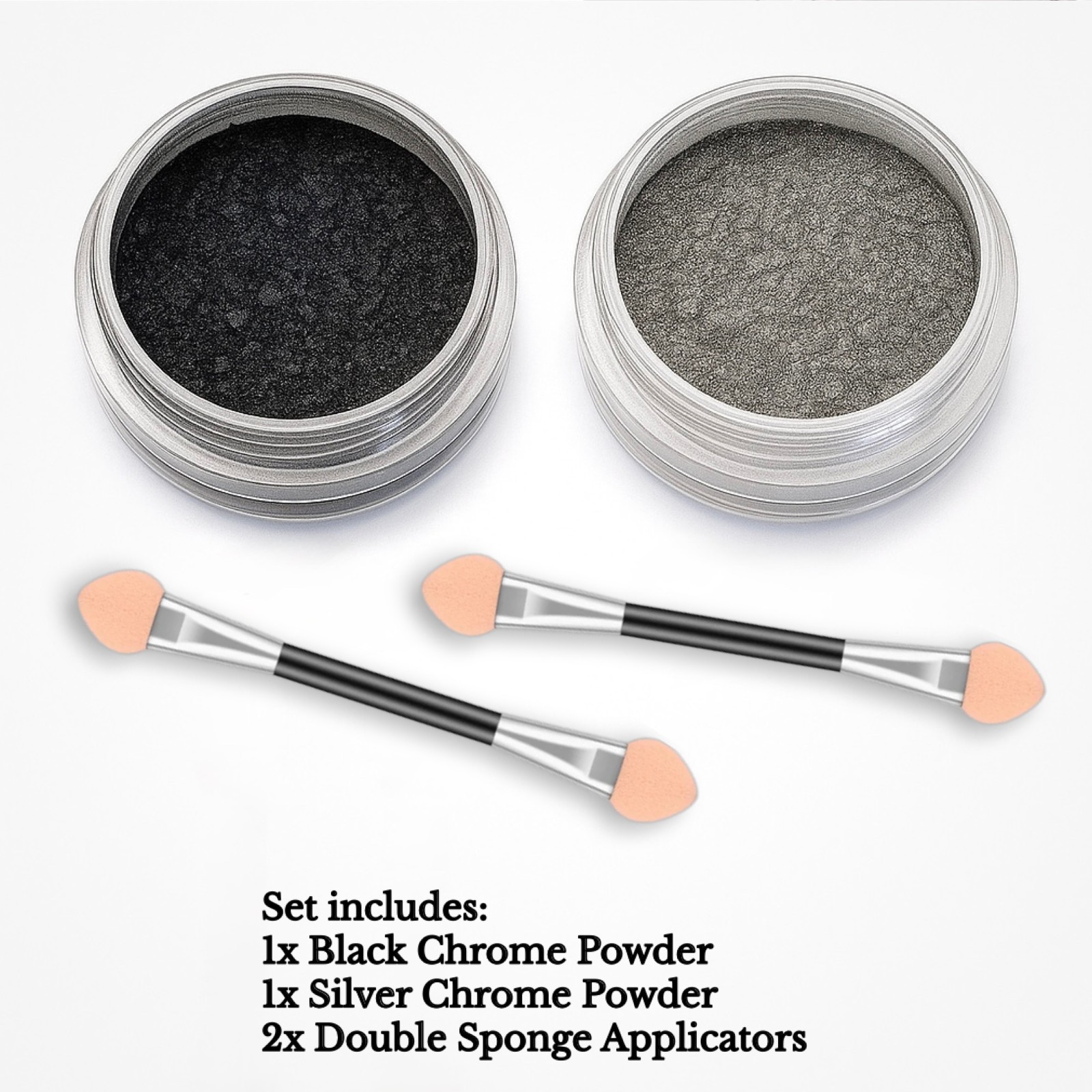 Black Silver Chrome Mirror Nail Powder Set 2pcs Shiny Metallic Effect Manicure