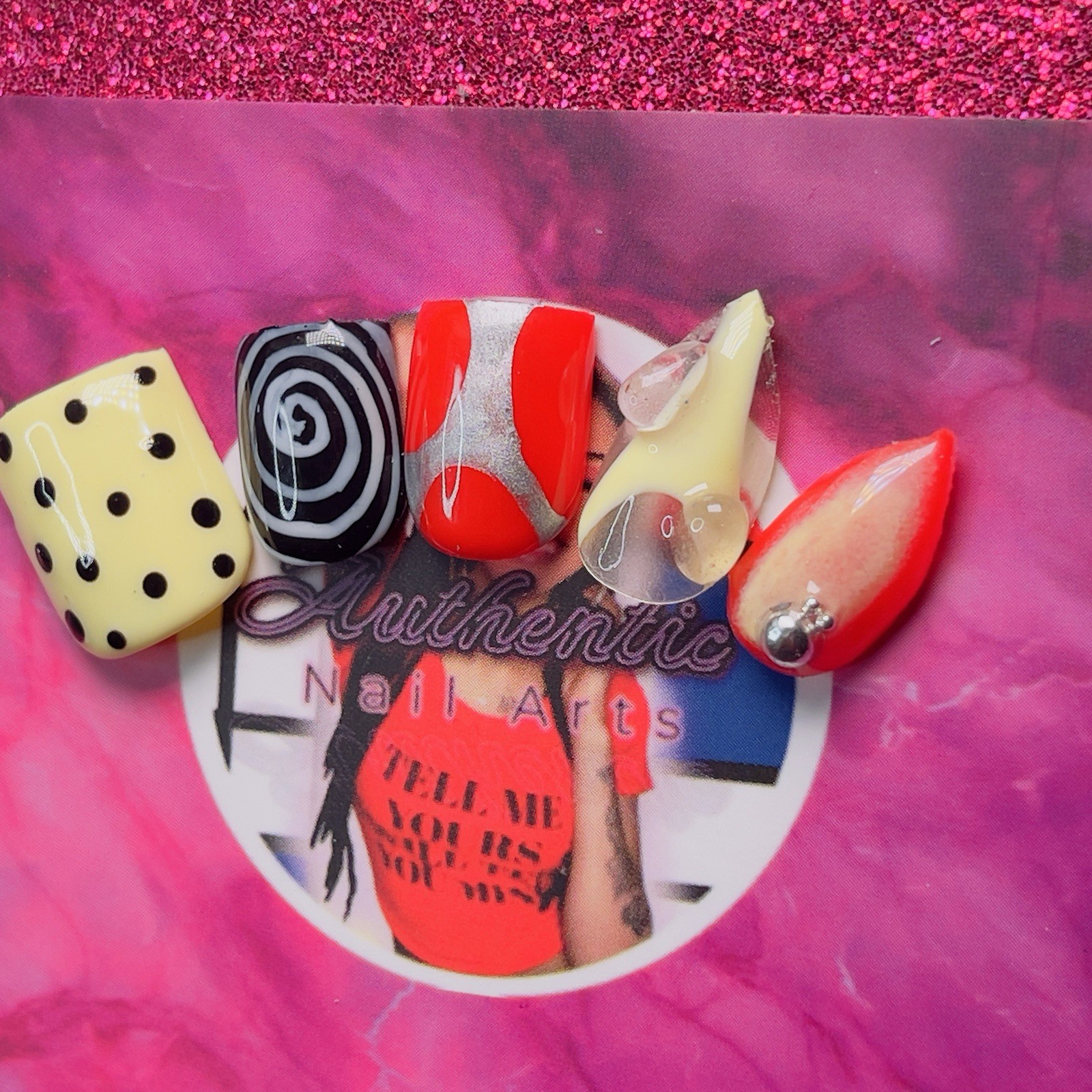 Authentic Nail Arts by Dia Coffin Press-On Nails Long Shiny Polka Dot