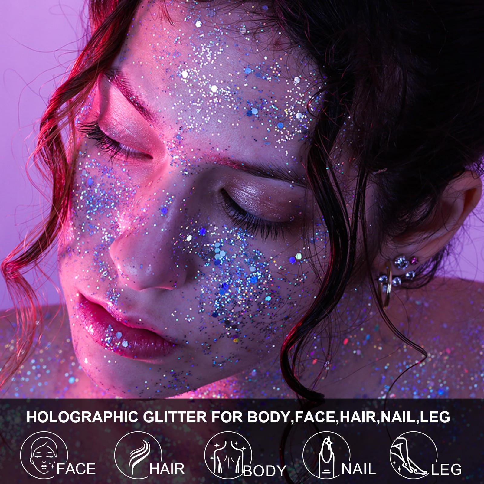 12 Colors Glow In The Dark UV Black Light Body Face Chunky Fine Glitter Gel