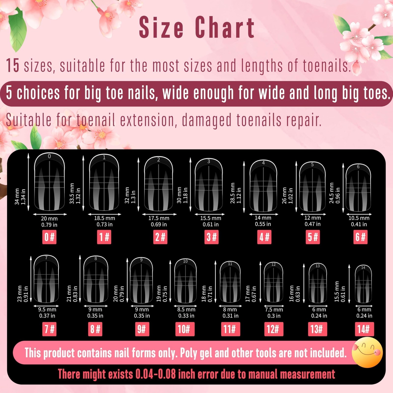 300 Pcs Toe Dual Nail Forms for Poly Gel Toenail Extension, Reusable Full Cov…