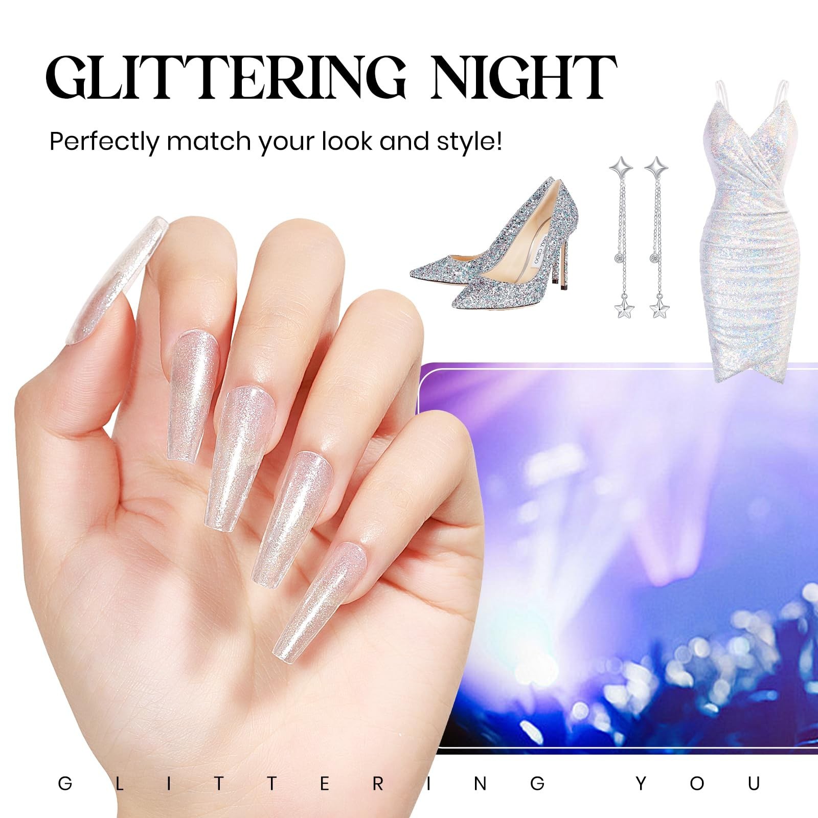 MIZHSE Translucent Shimmering Nail Polish, Quick Dry Clear Glitter White Nail…