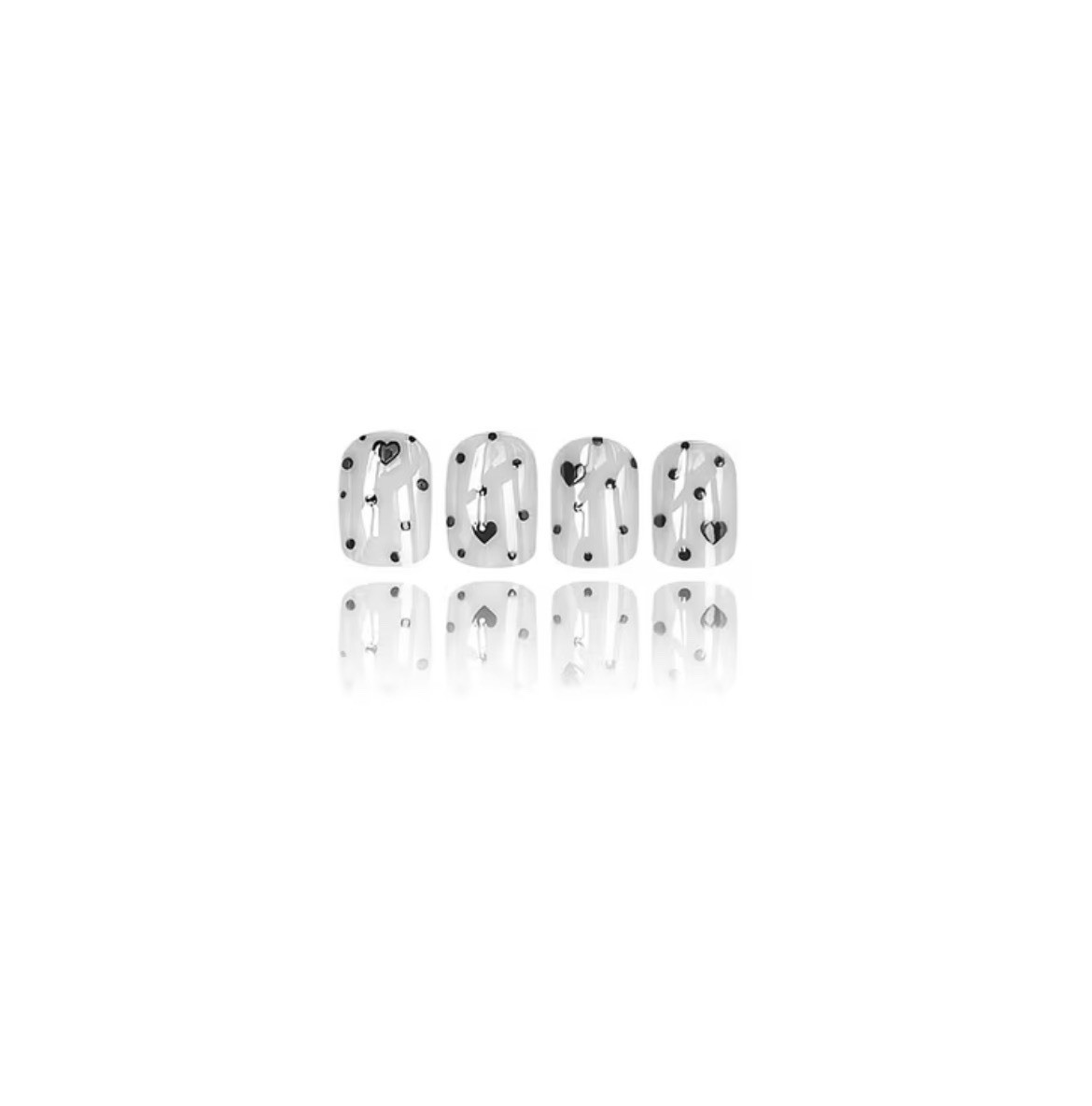 White Black Polka Dot Heart Square Short Press-On Nails 3D Glue Included