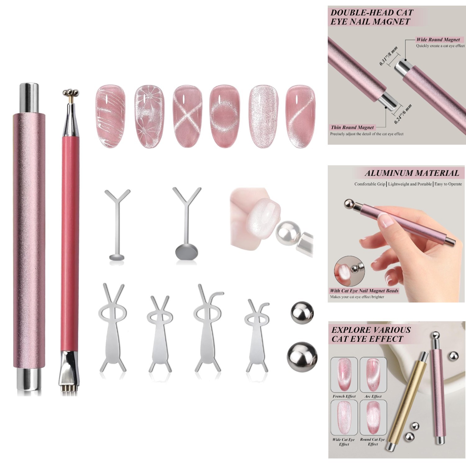 Complete Cat Eye Nail Magnet Set: Double-Head Tool & Flower Design for DIY Nails