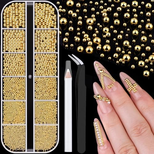 1-3MM Mini Small Nail Beads Metal Caviar Beads Gold 13 Small Gold Nail Beads