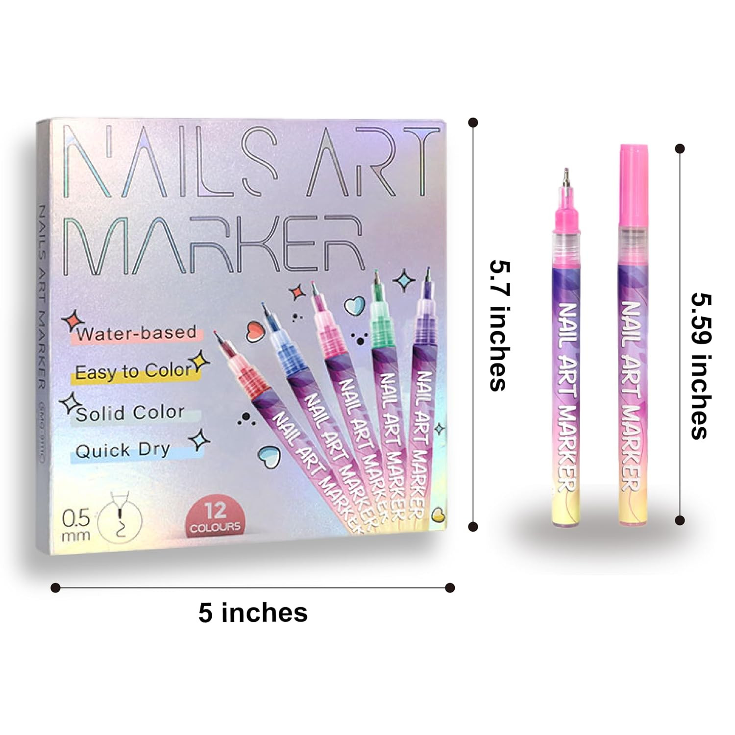 12 Colors Nail Art Pens Set, 3D Nail Polish Pens, Nail Art Markers for Gel Nails