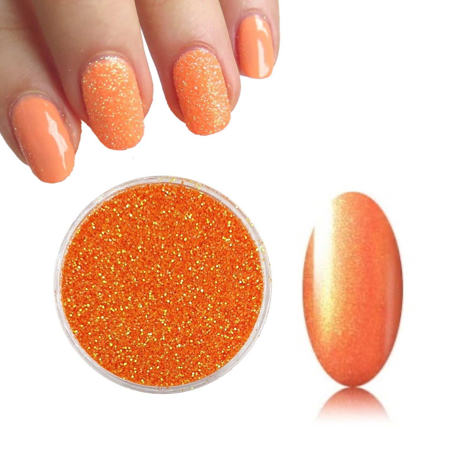 ORANGE MERMAID EFFECT Glitter NAILS Shimmer POWDER GEL HYBRID Apricot Orange 30