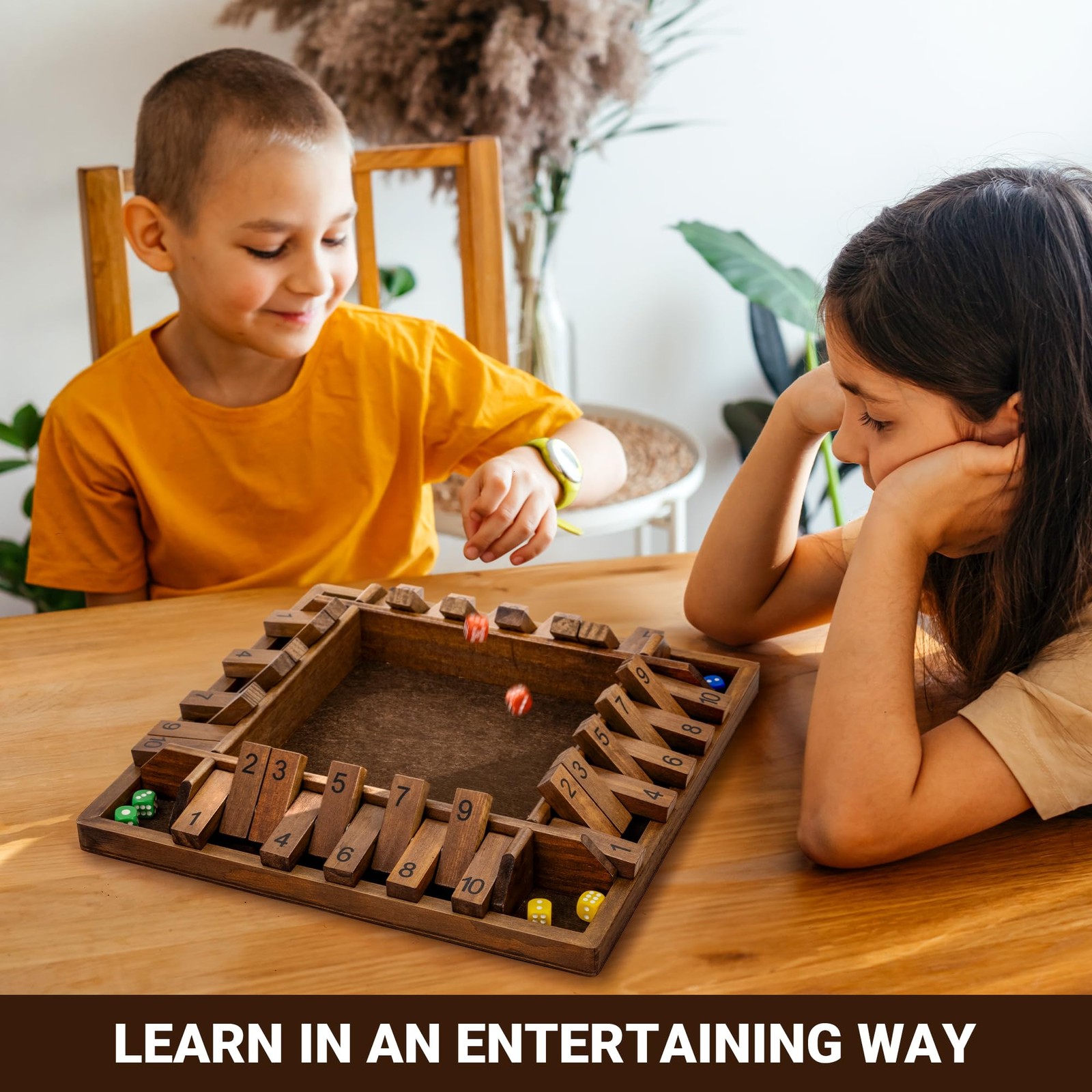 ropoda 14 Inches 4-Way Shut The Box Game (2-4 Players) for Kids & 14in, Brown