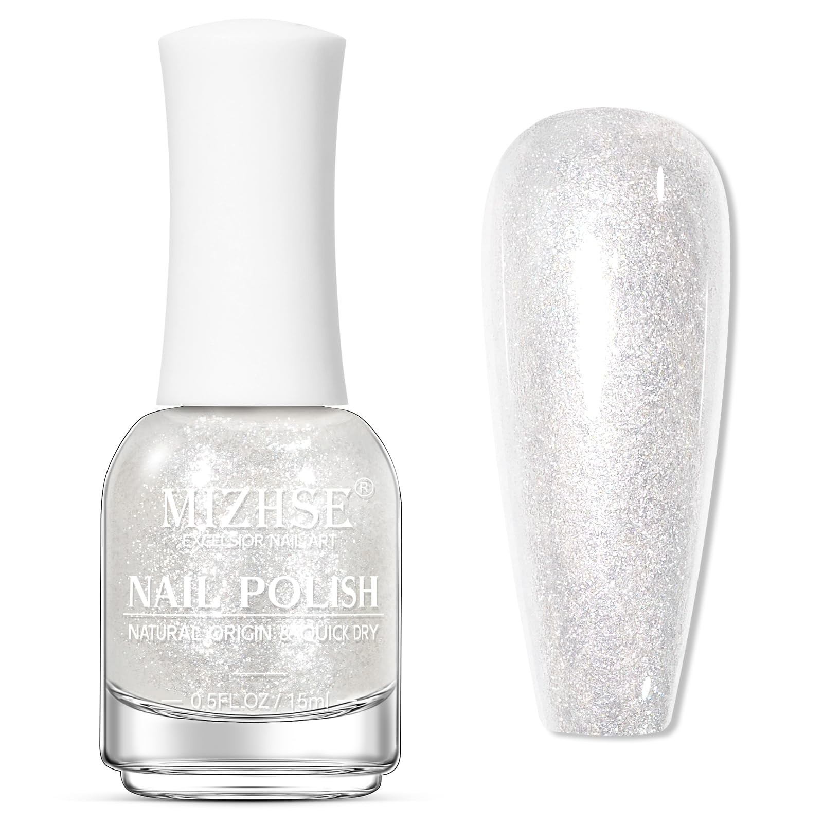 MIZHSE Translucent Shimmering Nail Polish, Quick Dry Clear Glitter White Nail…