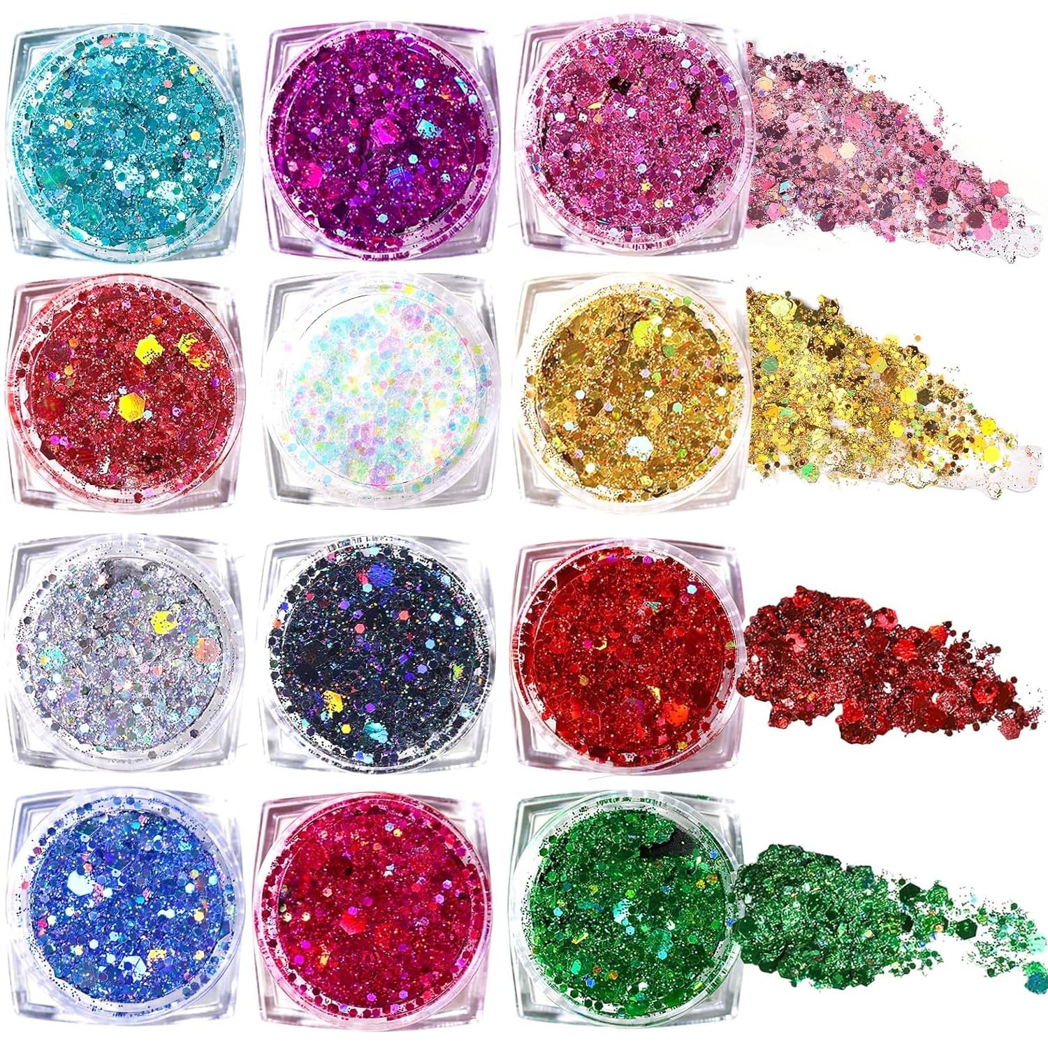 12 Vibrant Shades Face & Body Glitter Gel Set – Long Lasting Cosmetic Glitter…
