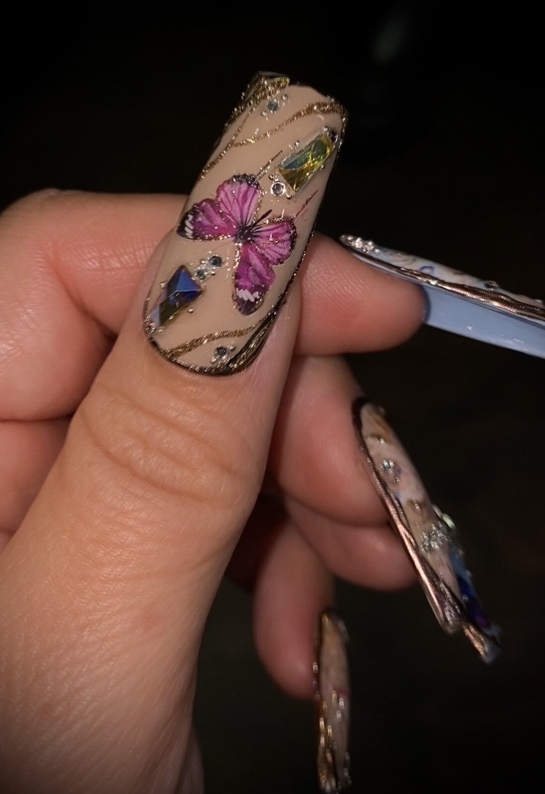 Long Press On Nails Handmade With Crystals Butterflies