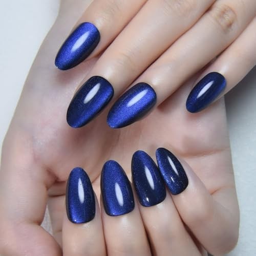 Dark Blue Press on 30 Ounce (Pack of 1)) 30Pcs-Short Almond-09 Royal Blue