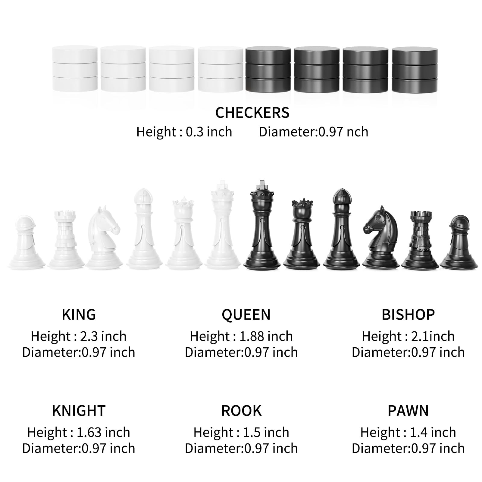 2-in-1 Chess Set and 12.5 Inches X X 1 Inch, Black White