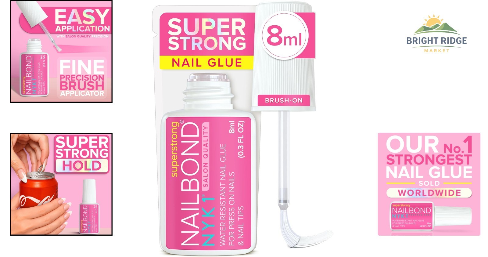 Super Strong Nail Glue for Press On Nails, Acrylics & Nail Tips 8ml Bottle