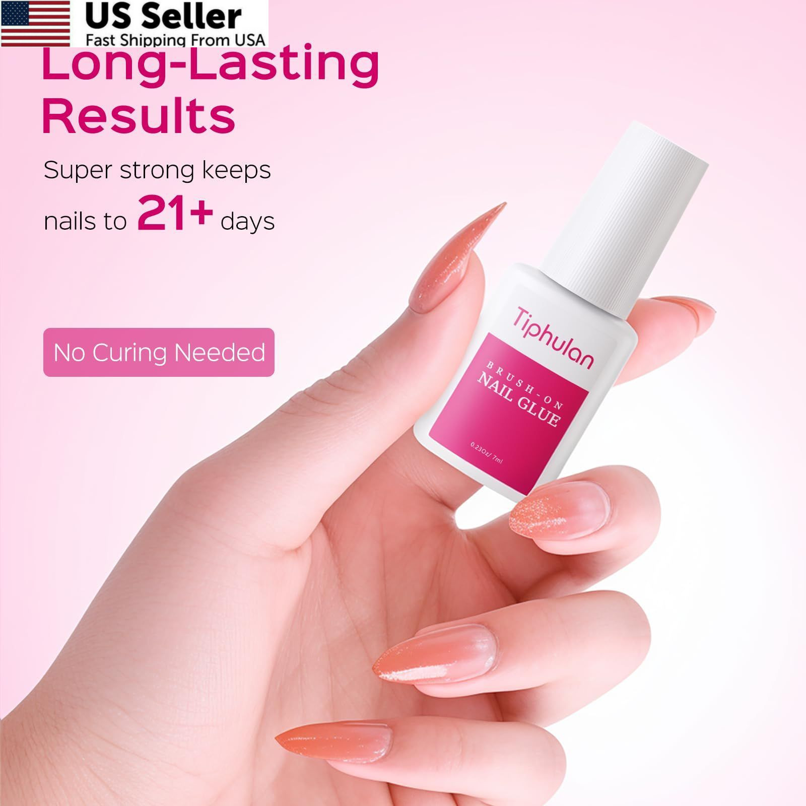 TIPHULAN 7ml Brush On Nail Glue for Press On, 0.23 Fl Oz (Pack of 1), clear