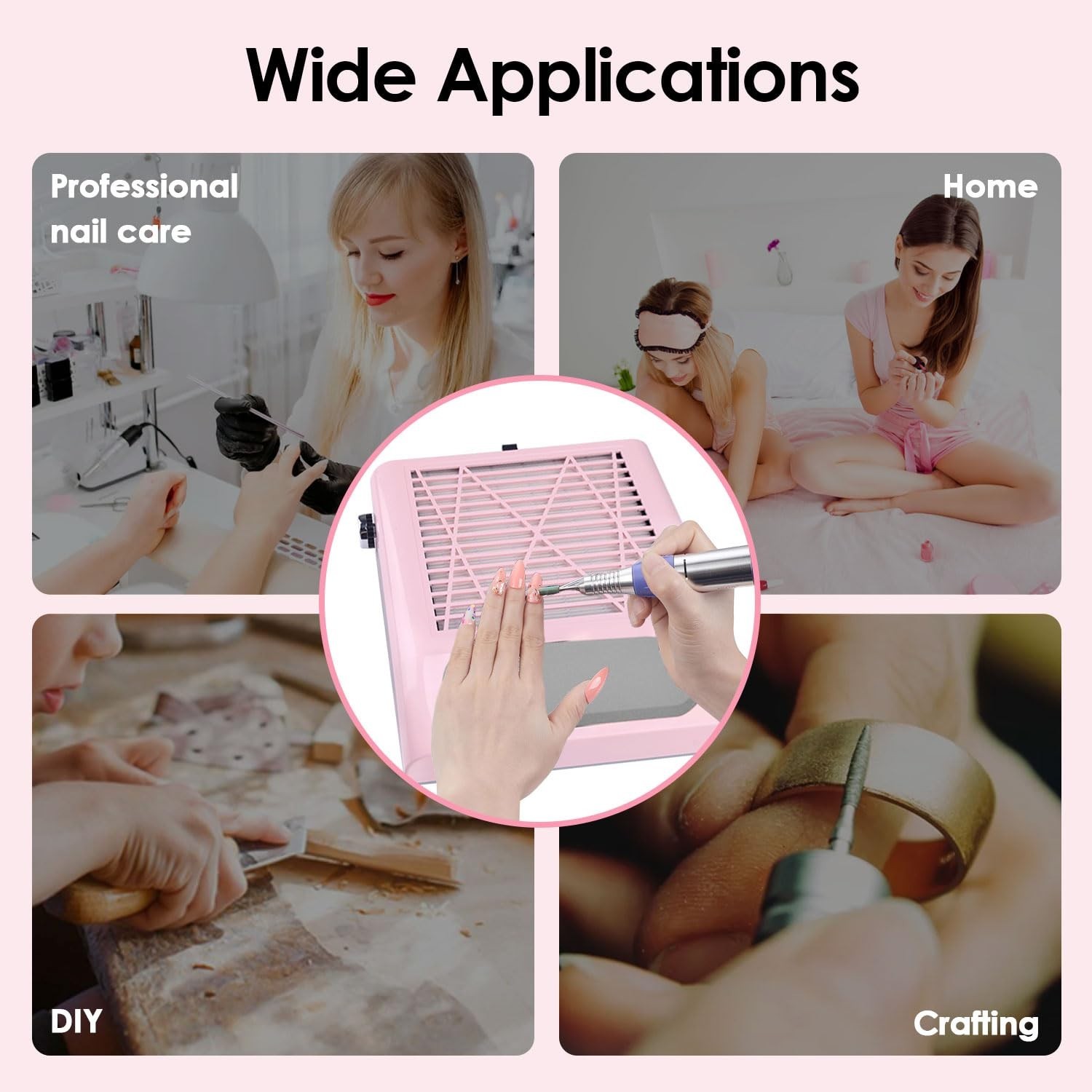 Electric Acrylic Nail Dust Collector – 80W Power Pink Vacuum for Dust-Free Art
