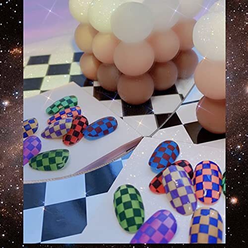 Checkerboard Square Nail Art Stickers Ultra-Thin Color Checkerboard Self